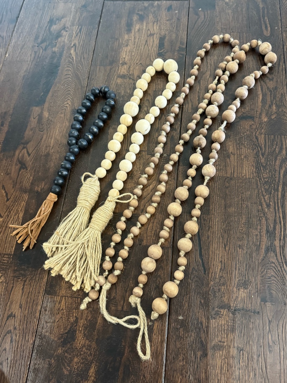 Set of 4 Decorative Wooden Bead Tassels - Neutral Tones